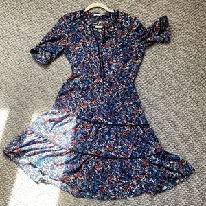 Gerard Darel Women's Multi-Color V-Neck Short Sleeve Tiered Midi Dress Size